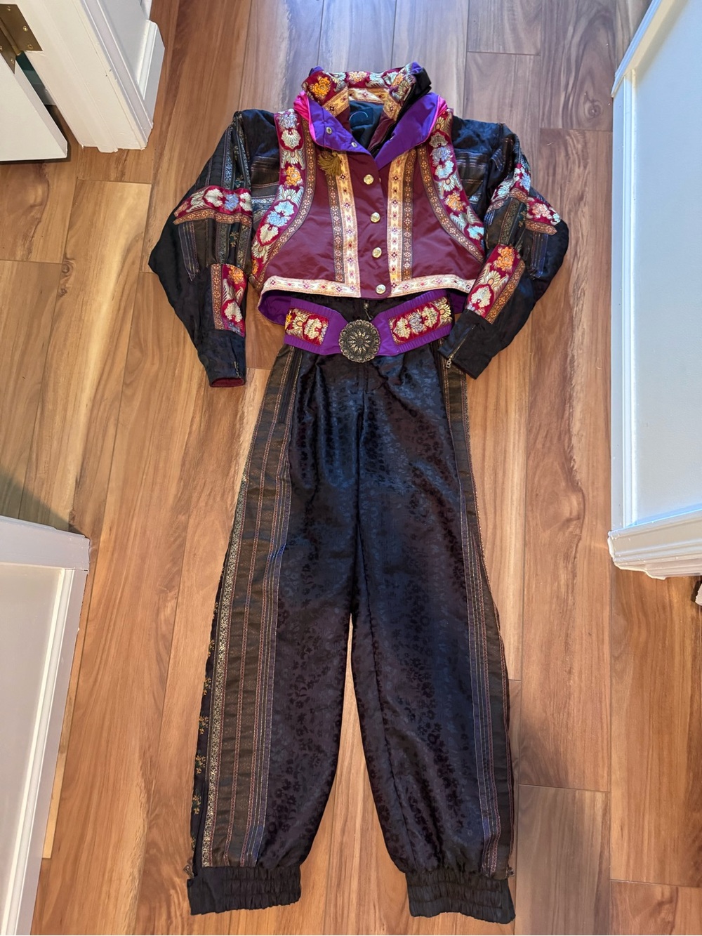Rare BOGNER Vintage Embroidered One Piece Winter Suit with Vest and Belt